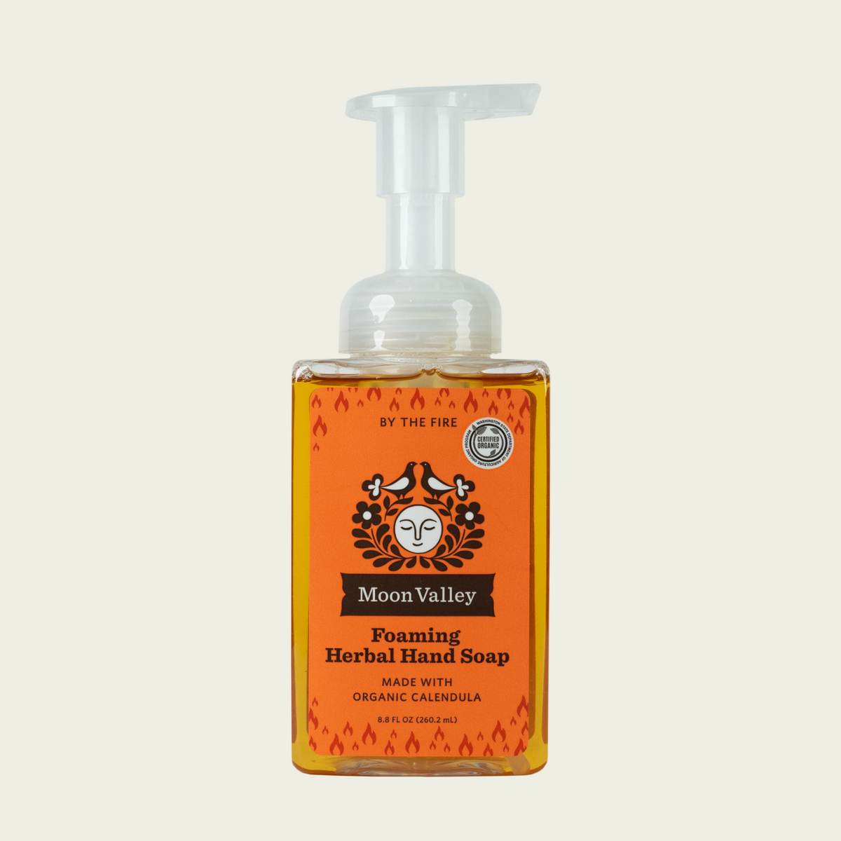 Moon Valley Organics Seasonal Foaming Herbal Hand Soap Front Dispenser Bottle By The Fire