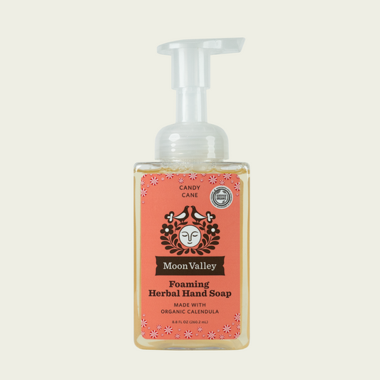 Moon Valley Organics Seasonal Foaming Herbal Hand Soap Front Dispenser Bottle Candy Cane