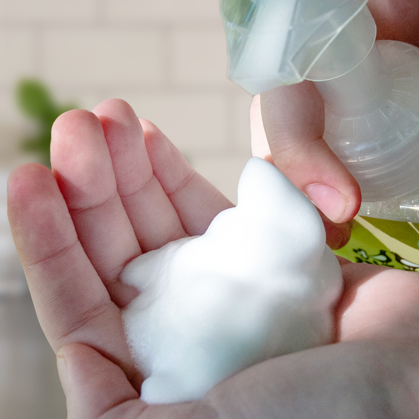 Moon Valley Organics Foaming Herbal Hand Soap Close Up of Foam Lather In Hand